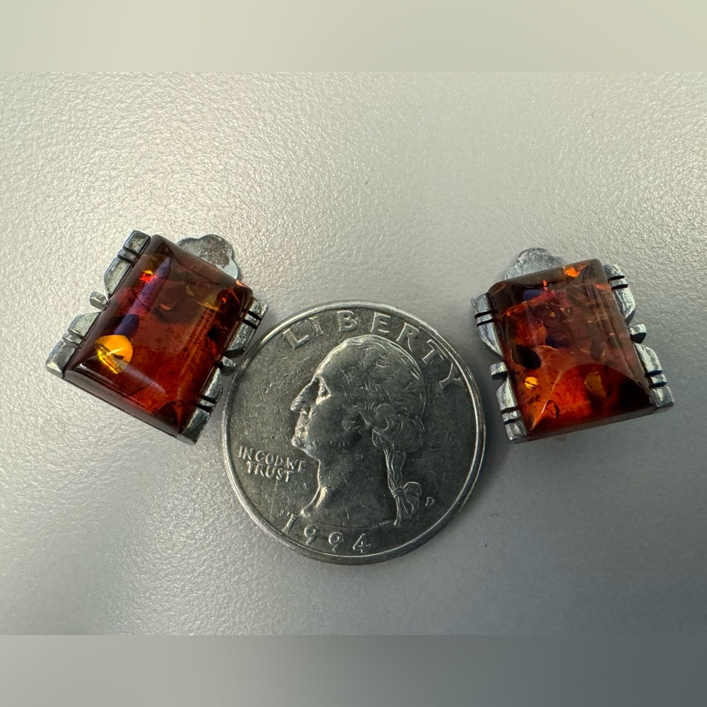 Amber and SS clip on earrings